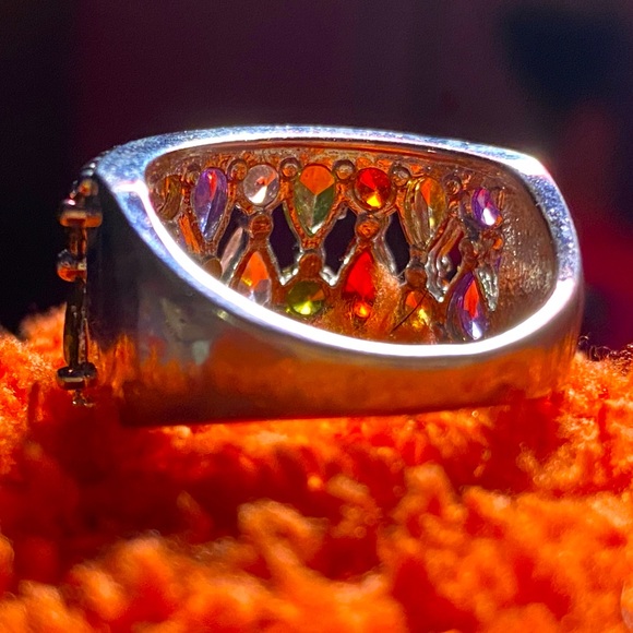 Stunning sterling silver 925 ring,filigree band,multicolored sparkling crystals - Picture 9 of 13